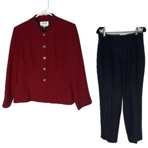 Vintage Kasper ASL Women’s Red Blazer Black Pants Suit Set Size 12P